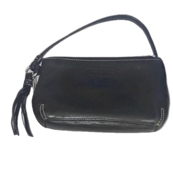 Coach Small Black Leather Wristlet Top Zip Closure Adjustable Strap 7"x4.5" EUC - Picture 14 of 14